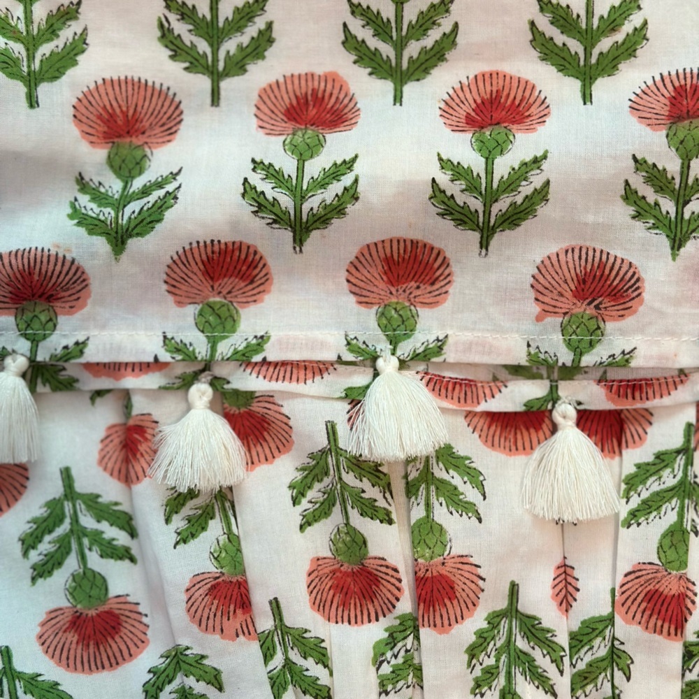Sunshine Tienda Sleeveless Block Print Red Green Floral Cotton Dress- XS/S - Picture 3 of 8